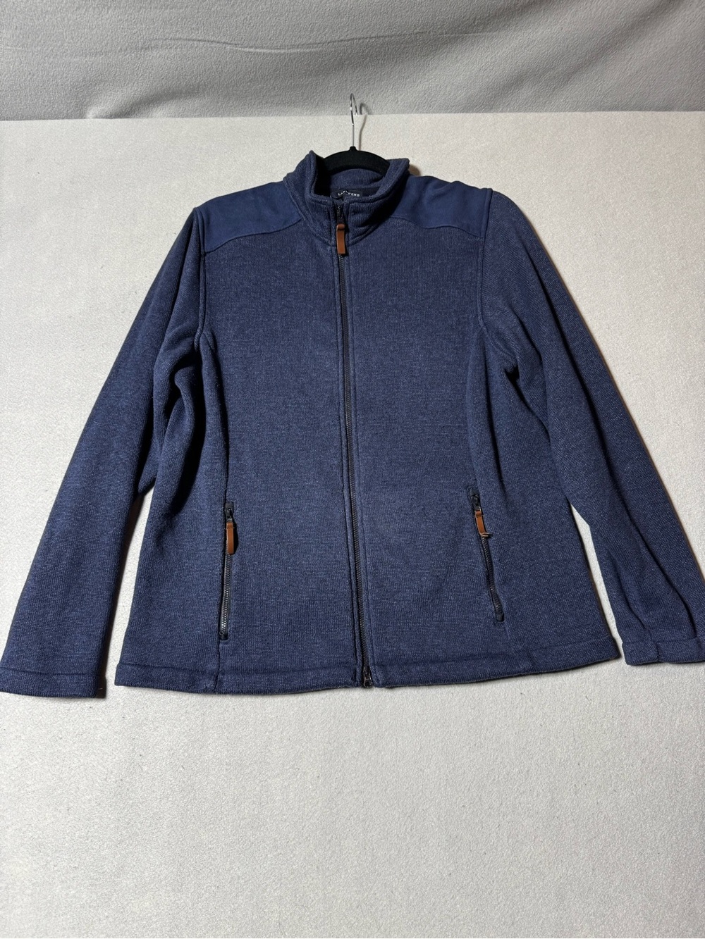 Lands' End Navy Zip-Up Fleece with Leather Pull